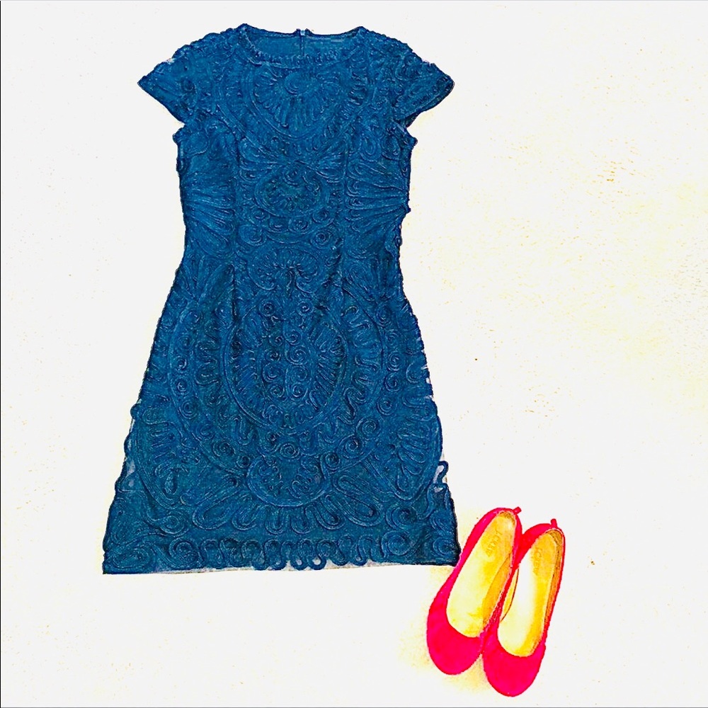 Embroidered Navy Cap Sleeve Dress